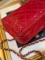 Chanel Red Quilted Leather Camera Bag With Tassel