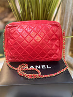 Chanel Red Quilted Leather Camera Bag With Tassel
