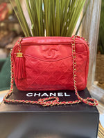 Chanel Red Quilted Leather Camera Bag With Tassel