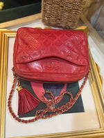 Chanel Red Quilted Leather Camera Bag With Tassel