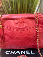 Chanel Red Quilted Leather Camera Bag With Tassel