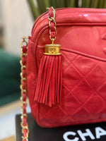 Chanel Red Quilted Leather Camera Bag With Tassel