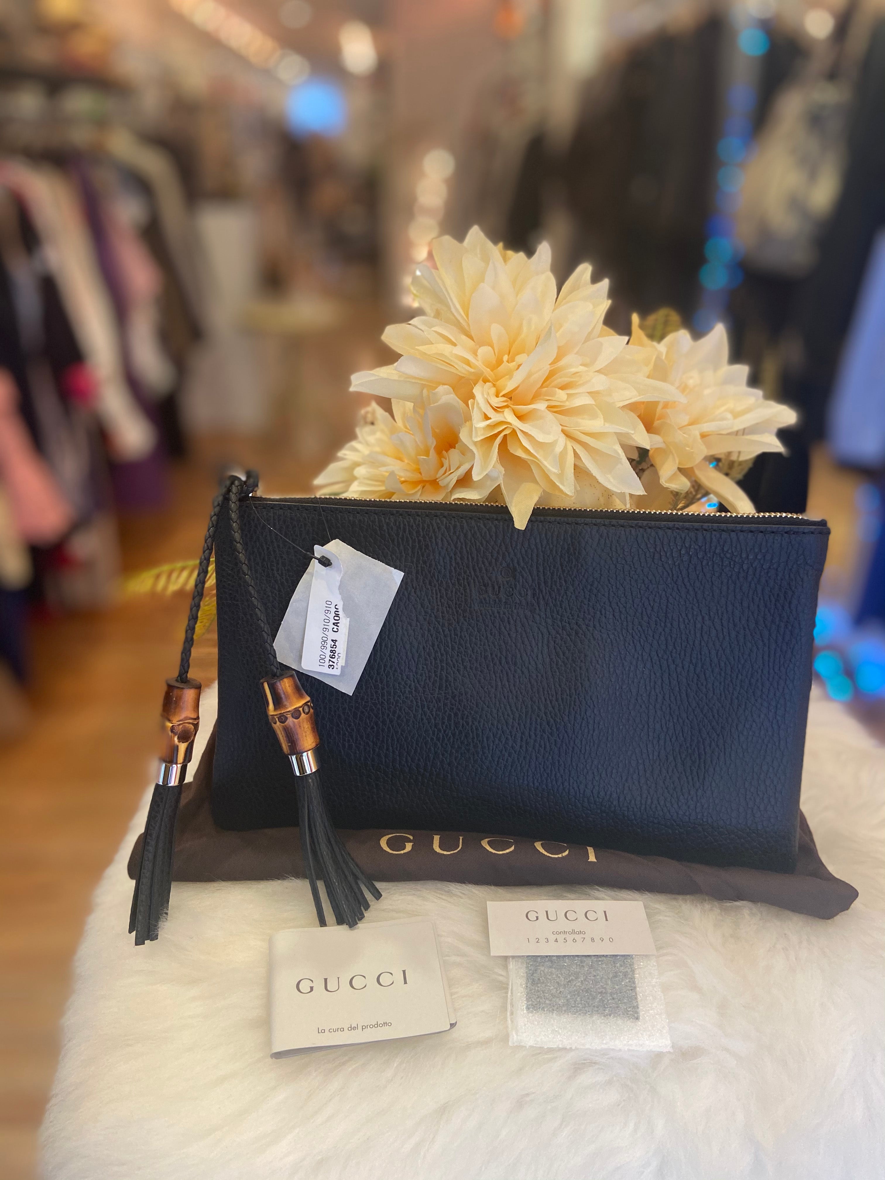 Gucci Black Leather Soho Clutch with GG and Tassel – The Hangout