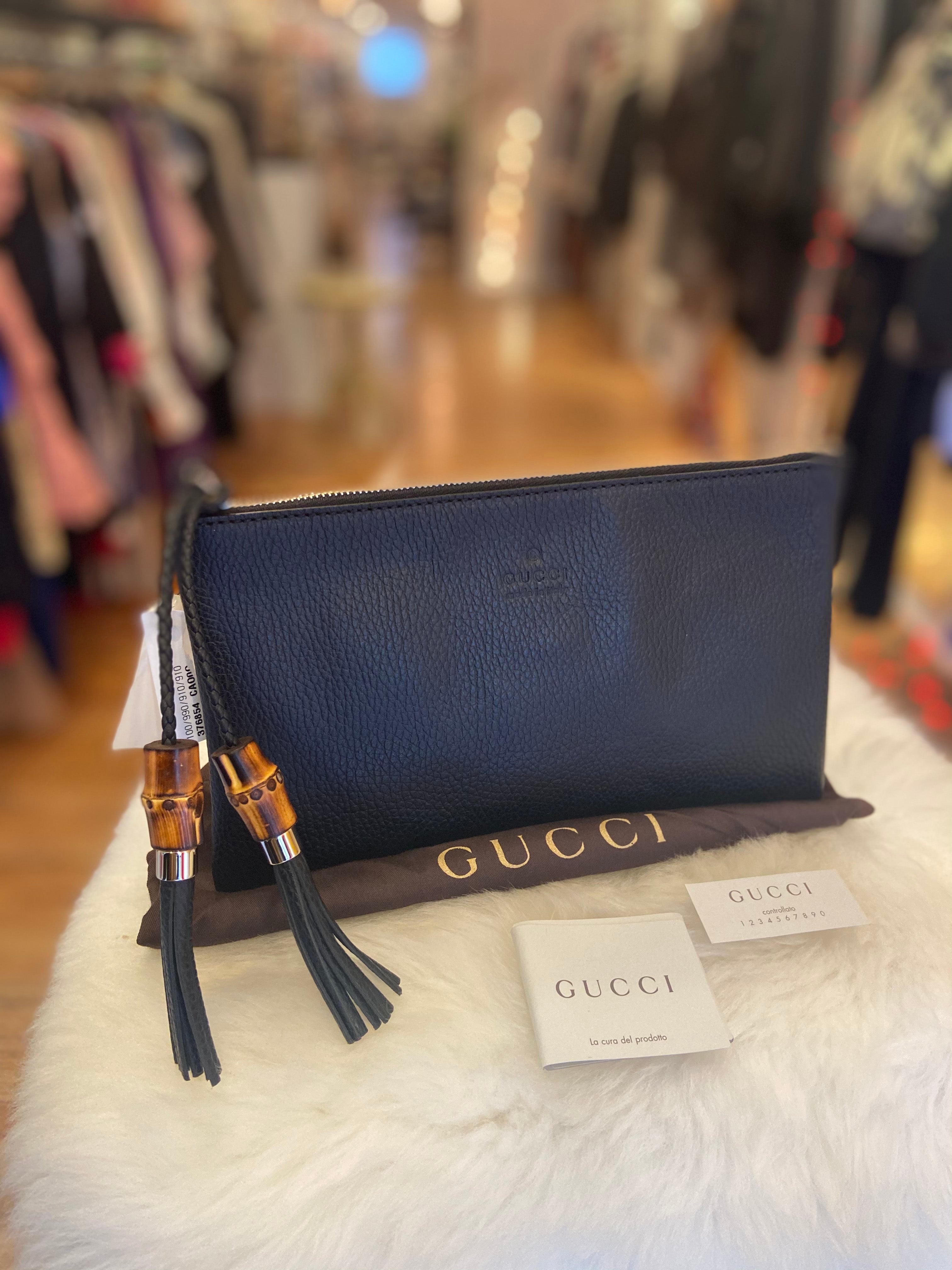 Gucci Black Leather Tassel Clutch